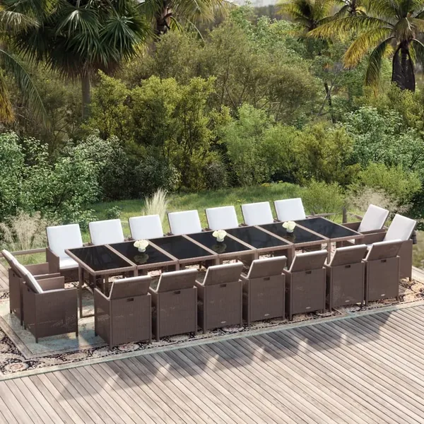 Ensemble à manger de jardin coussins 19 pcs Résine tressée