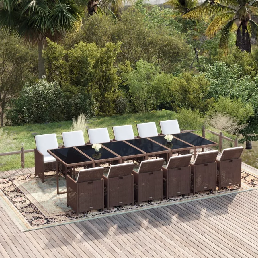 Ensemble à manger de jardin avec coussins 13 pcs Résine tressée