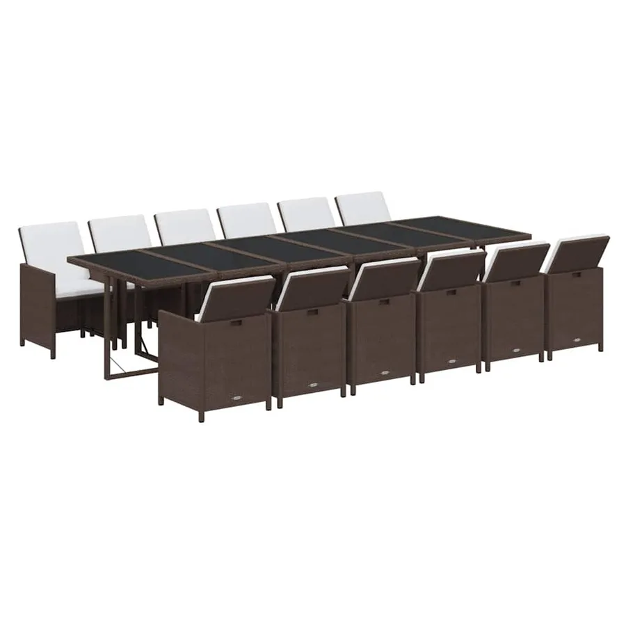 Ensemble à manger de jardin avec coussins 13 pcs Résine tressée - 3
