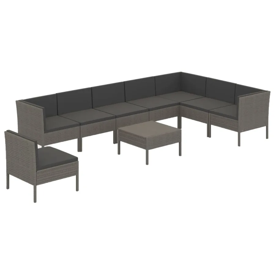 Salon de jardin 9 pcs avec coussins Résine tressée Gris - 2