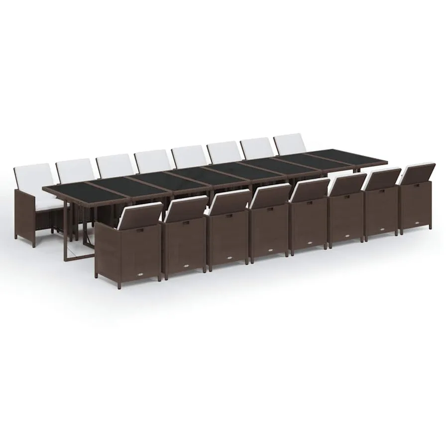 Ensemble à manger de jardin et coussins 17 pcs marron rotin - 2