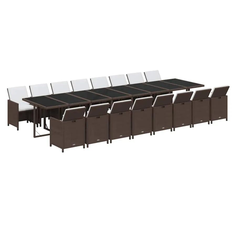 Ensemble à manger de jardin et coussins 17 pcs marron rotin - 3