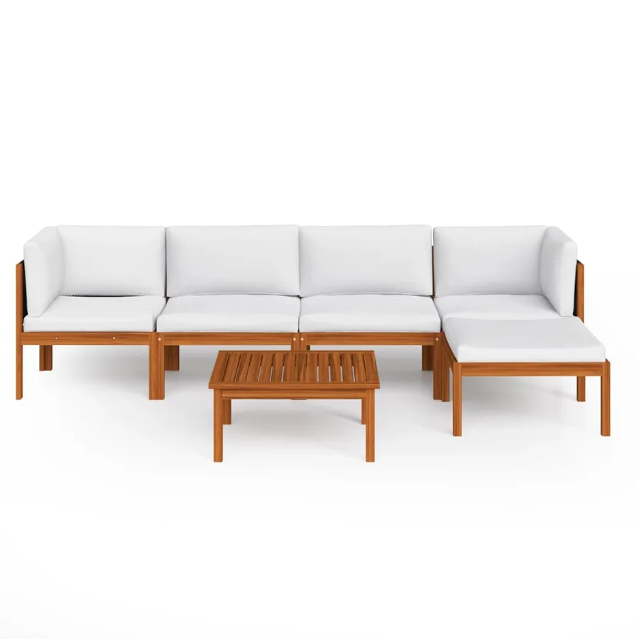 Salon de jardin 6 pièces avec coussins, bois d'acacia crème et corde - 3