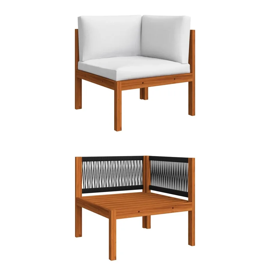 Salon de jardin 6 pièces avec coussins, bois d'acacia crème et corde - 8