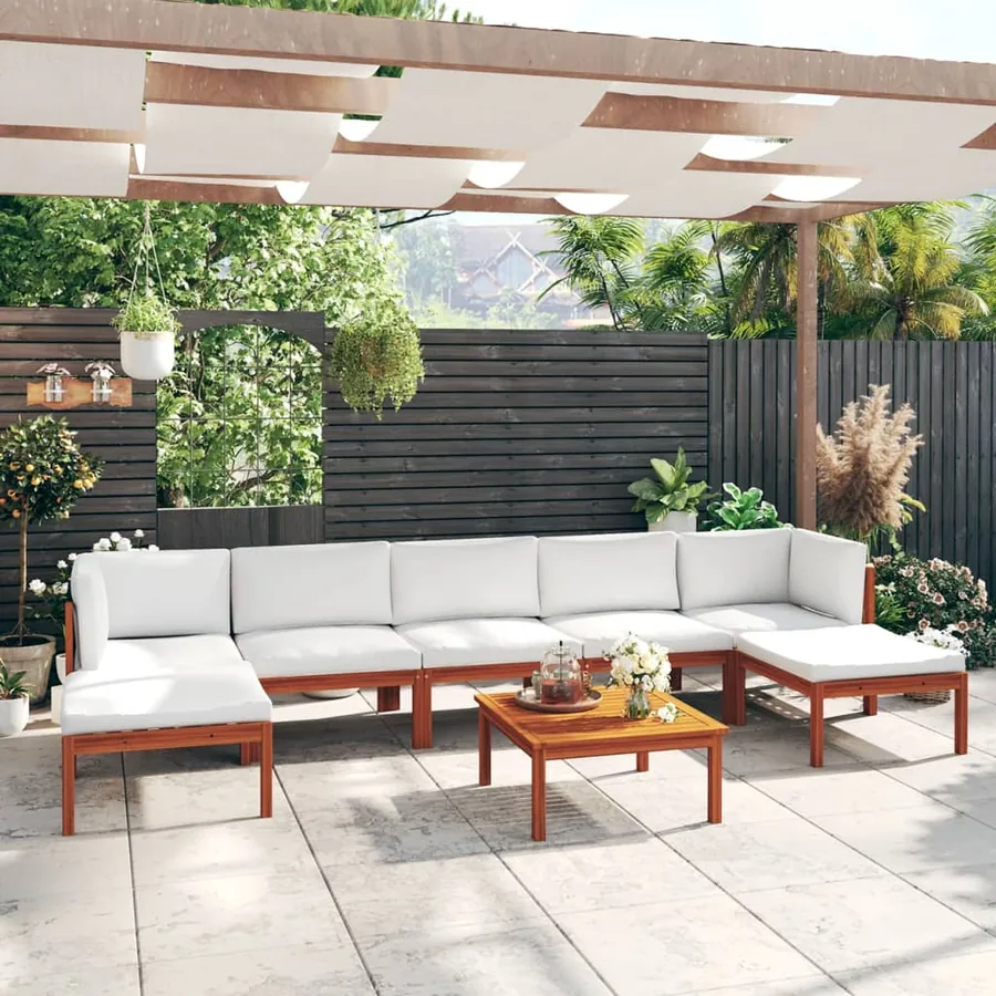 Salon de jardin 8 pièces avec coussins Crème 63 x 63 cm