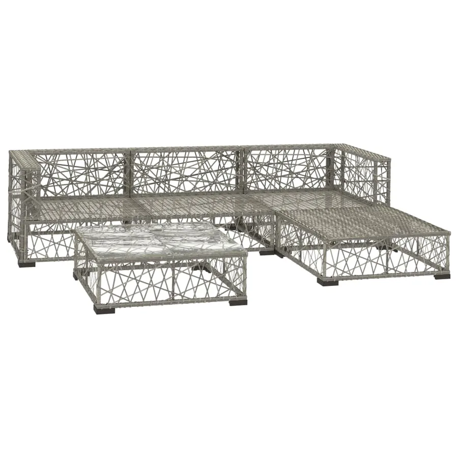 Salon de jardin 5 pcs avec coussins résine tressée gris - 3