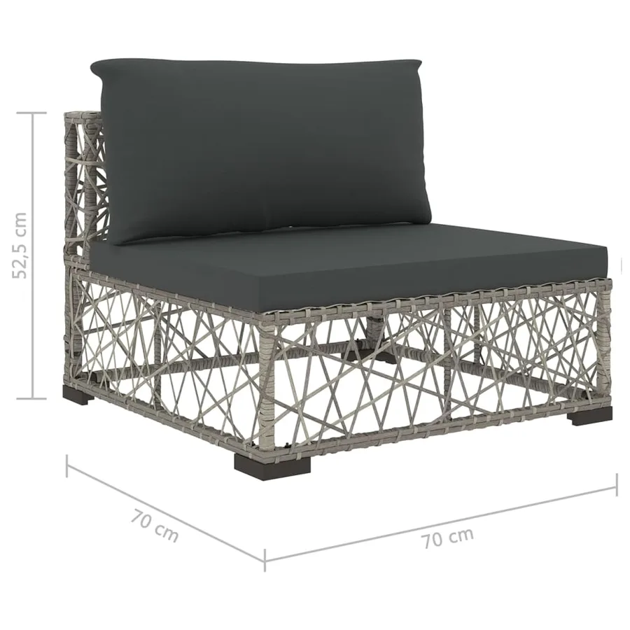 Salon de jardin 5 pcs avec coussins résine tressée gris - 9
