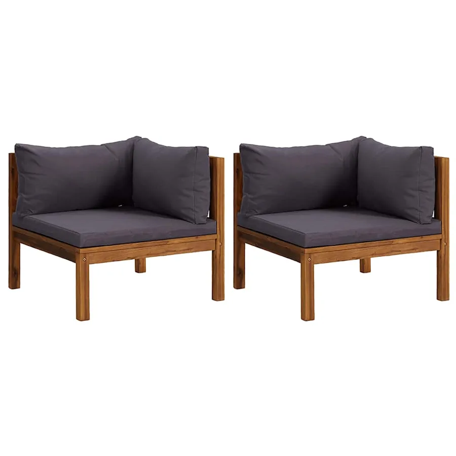 Canapés d'angle 2 pcs avec coussins gris foncé Bois d'acacia - 2