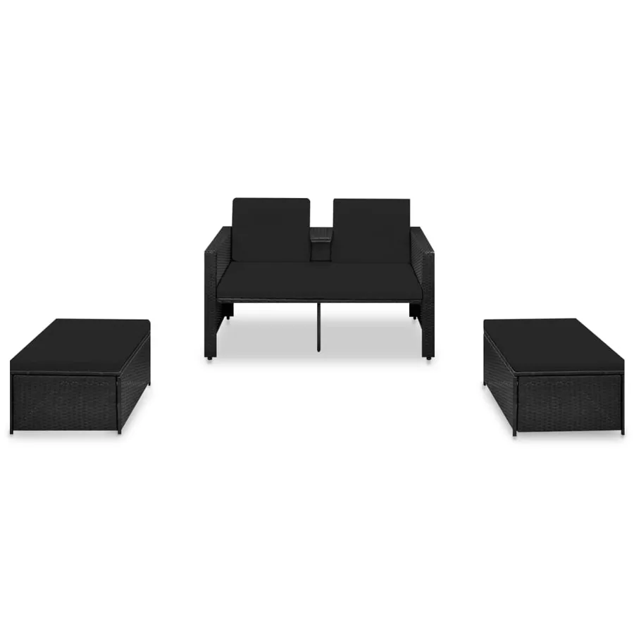Salon de jardin 3 pcs avec coussins Résine tressée Noir - 2