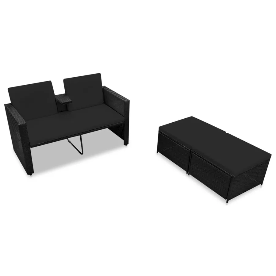Salon de jardin 3 pcs avec coussins Résine tressée Noir - 3