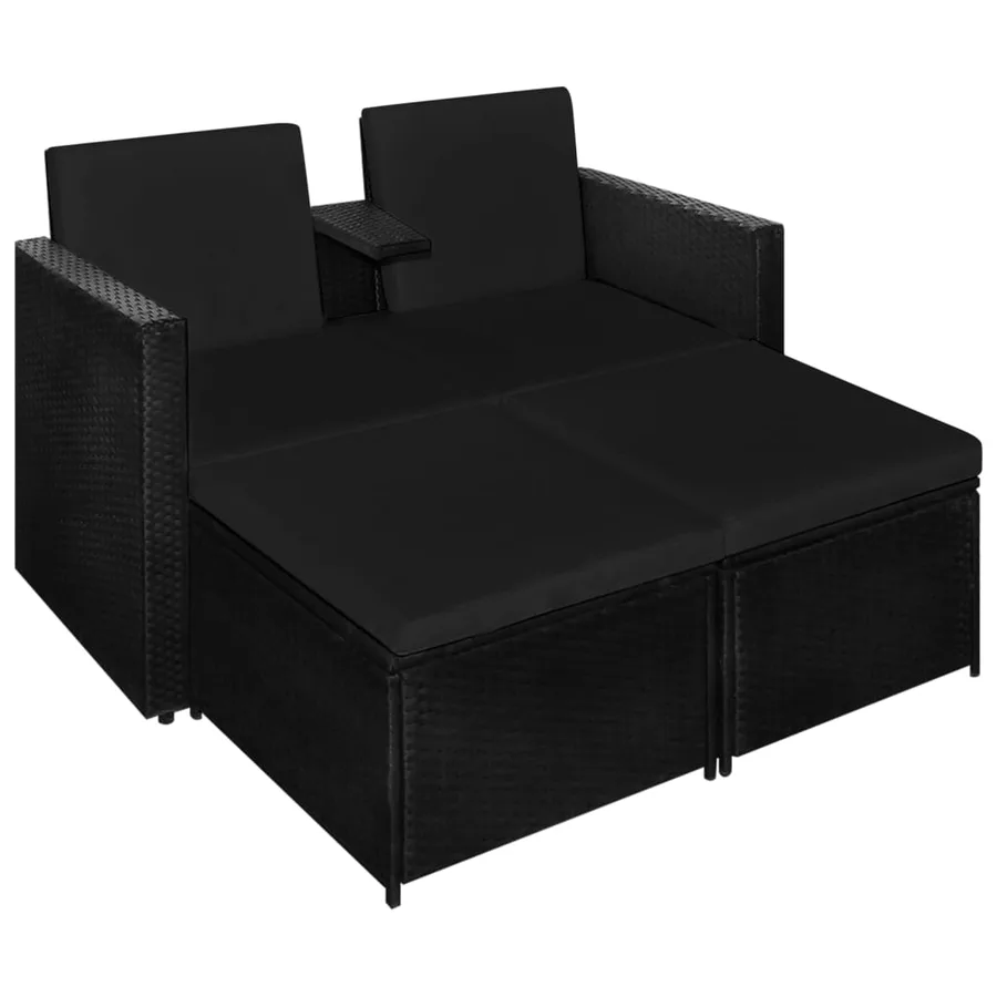 Salon de jardin 3 pcs avec coussins Résine tressée Noir - 4