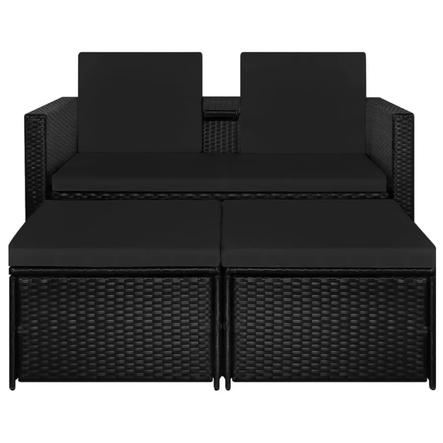 Salon de jardin 3 pcs avec coussins Résine tressée Noir - 5