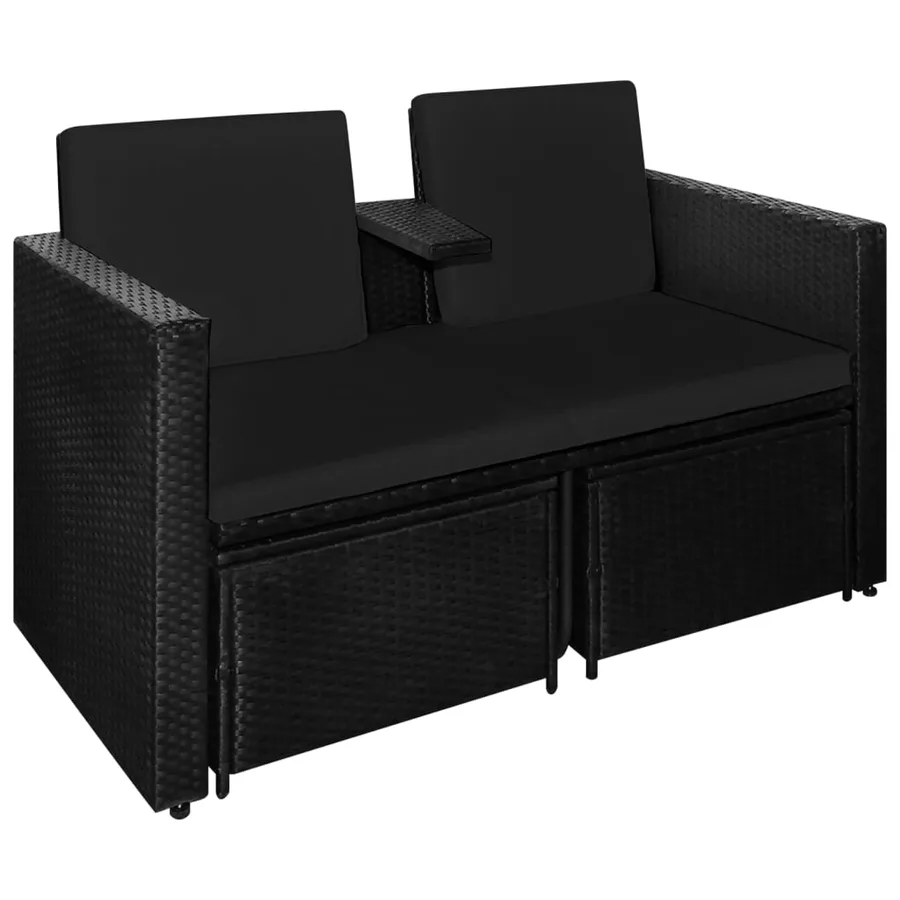 Salon de jardin 3 pcs avec coussins Résine tressée Noir - 6