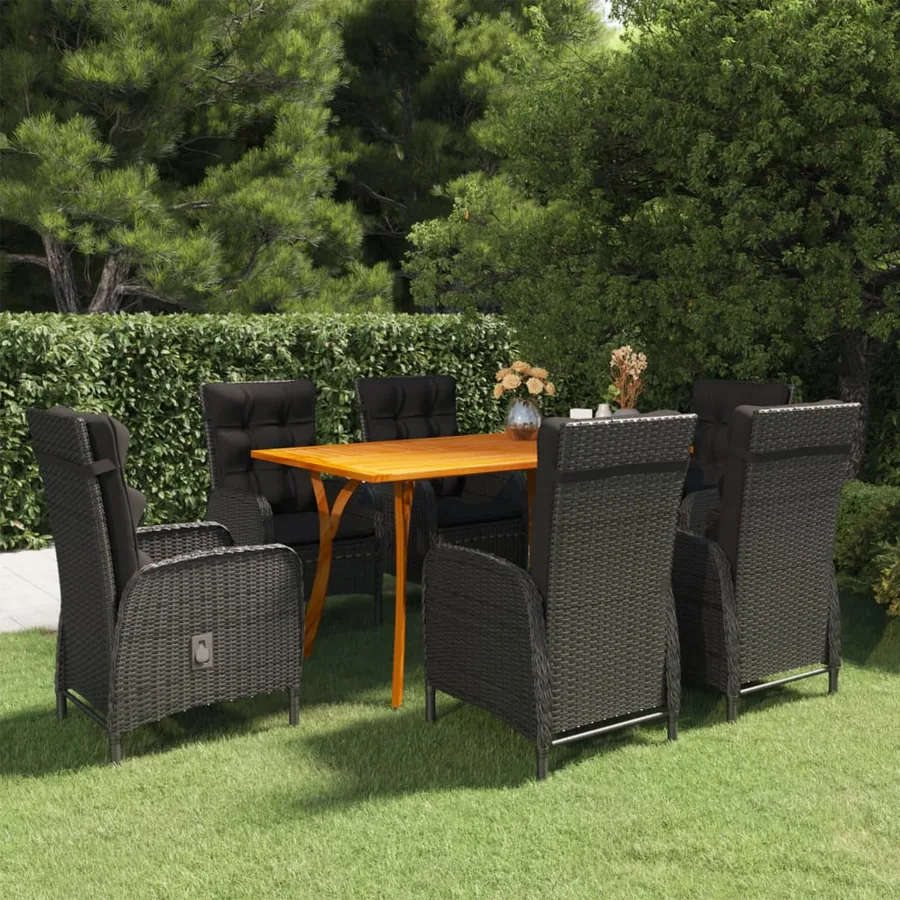 Ensemble à manger de jardin 7 pcs Noir