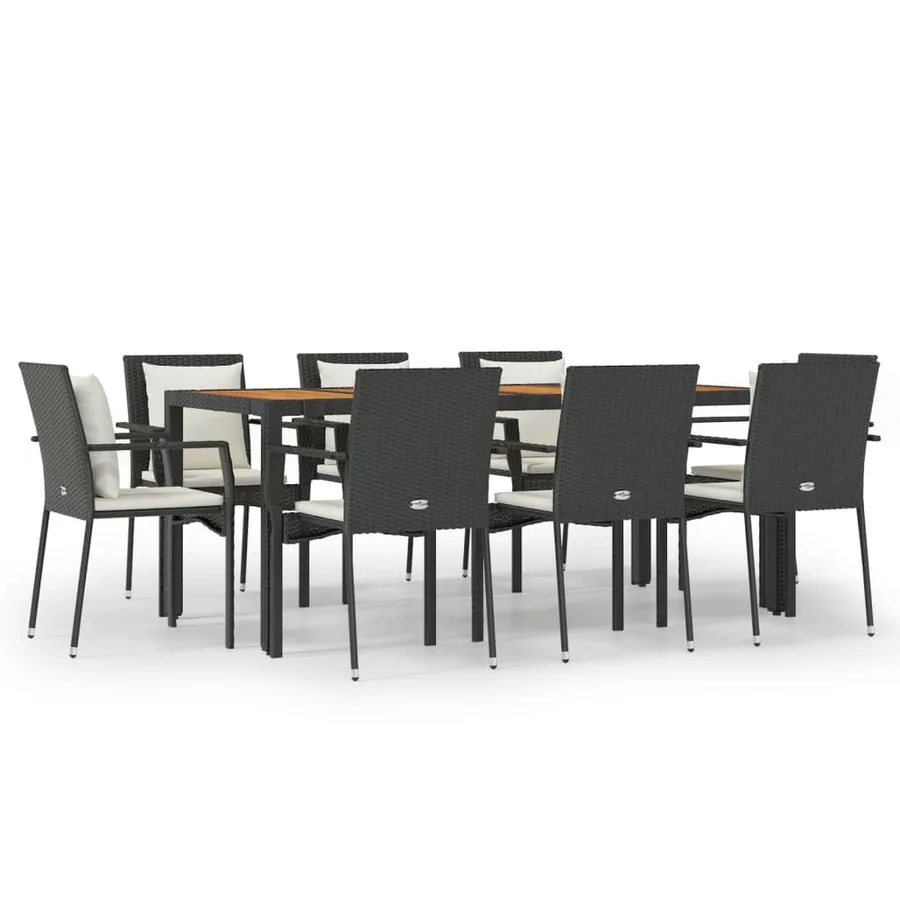 Ensemble à manger jardin 9pcs et coussins noir résine tressée - 2