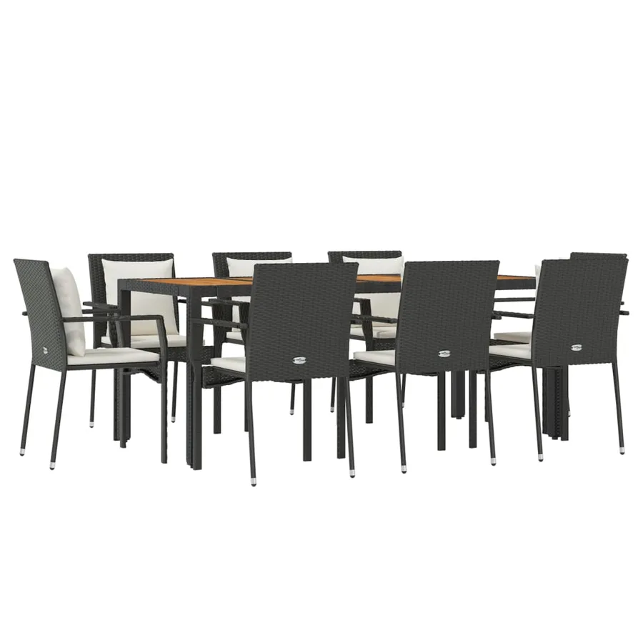 Ensemble à manger jardin 9pcs et coussins noir résine tressée - 3