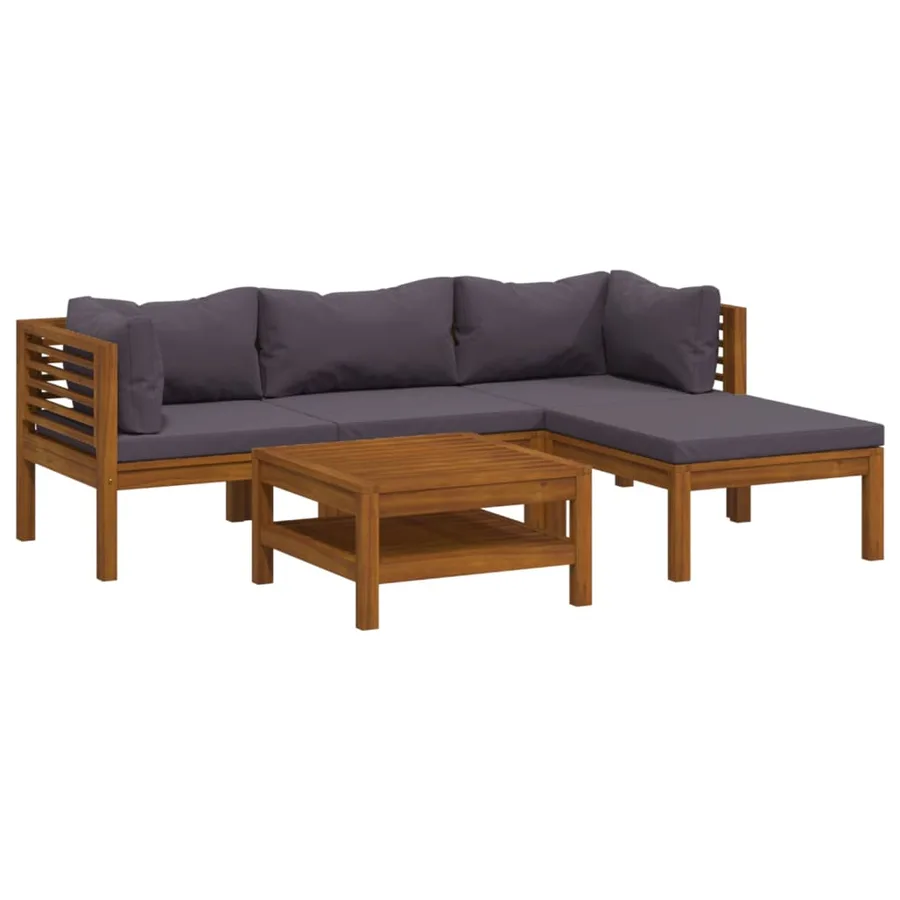 Salon de jardin 5 pcs avec coussin Bois d'acacia solide - 2
