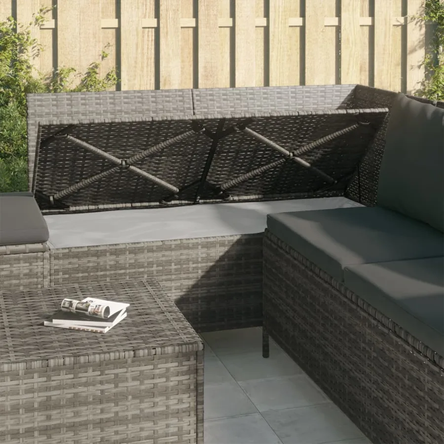 Salon de jardin 4 pcs avec coussins Gris Résine tressée - 11