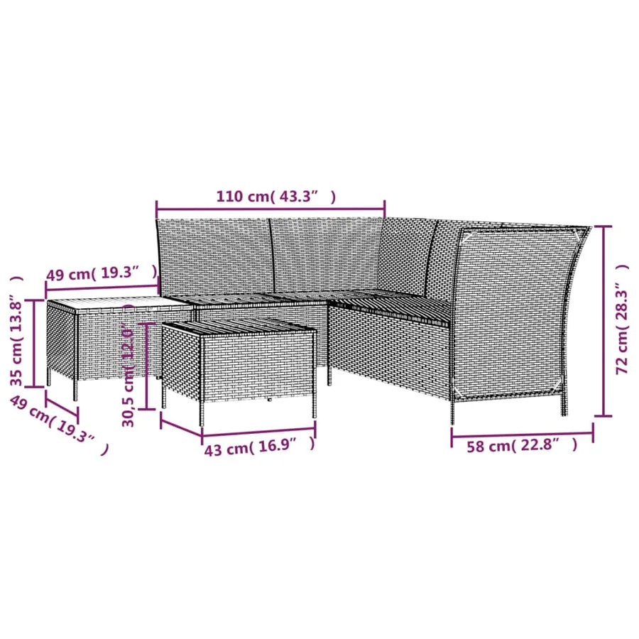Salon de jardin 4 pcs avec coussins Gris Résine tressée - 12