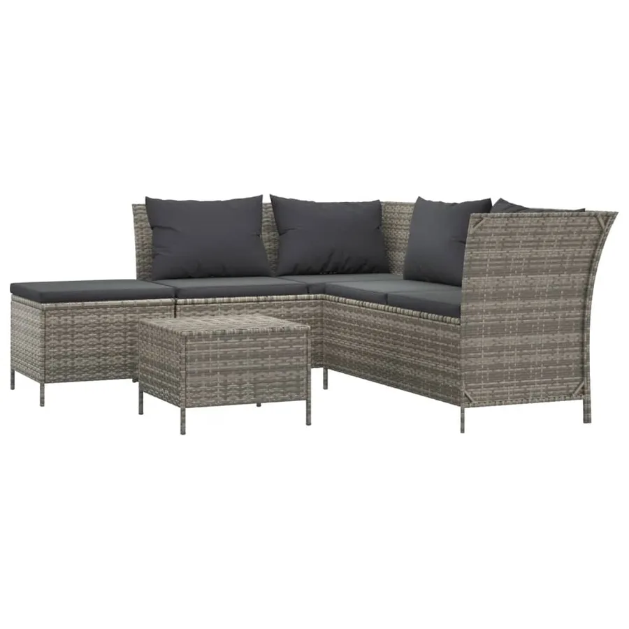 Salon de jardin 4 pcs avec coussins Gris Résine tressée - 2