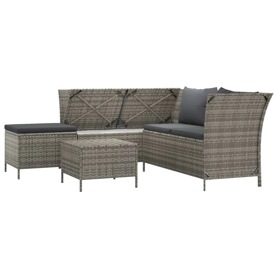 Salon de jardin 4 pcs avec coussins Gris Résine tressée - 3
