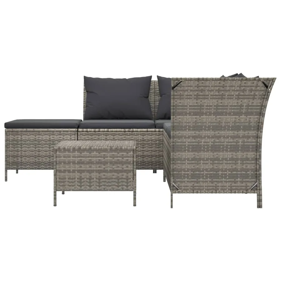 Salon de jardin 4 pcs avec coussins Gris Résine tressée - 4