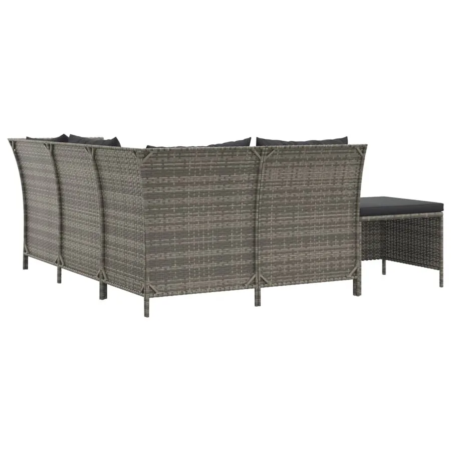 Salon de jardin 4 pcs avec coussins Gris Résine tressée - 5