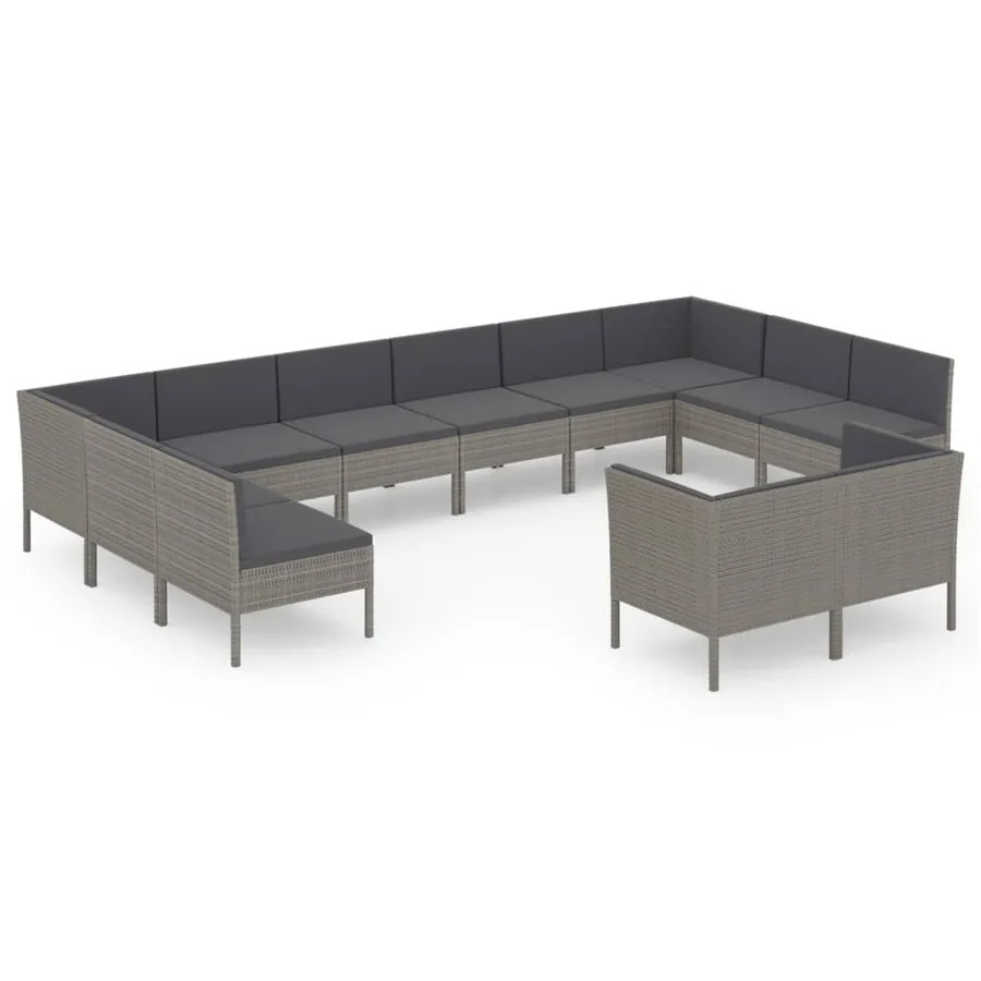 Salon de jardin 12 pcs avec coussins Résine tressée Gris - 2