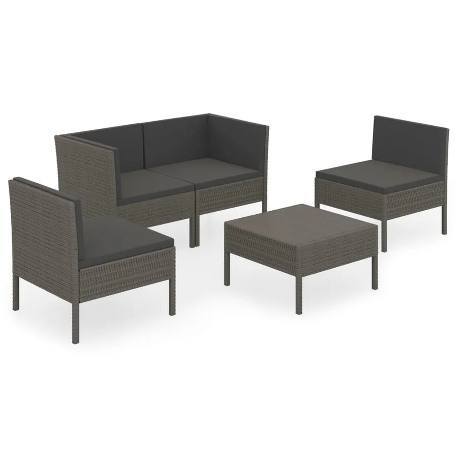 Salon de jardin 5 pcs avec coussins résine tressée gris - 2