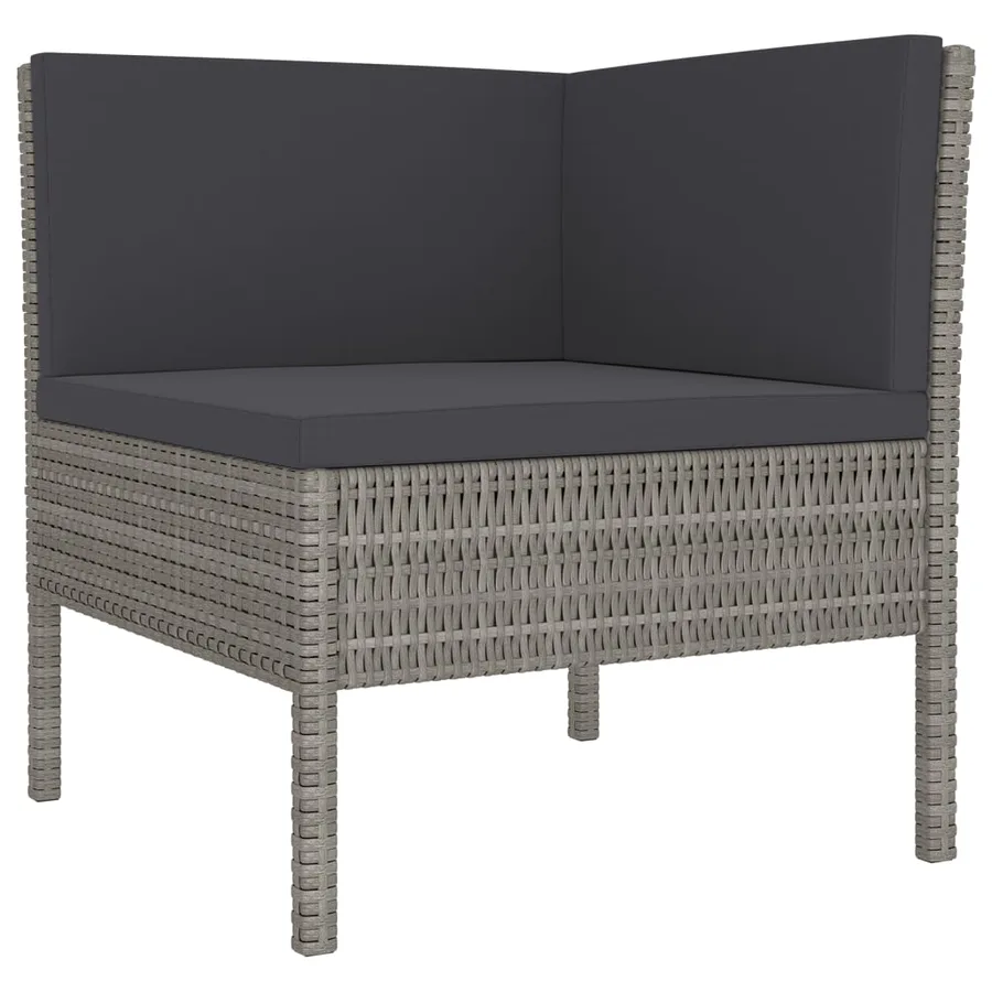 Salon de jardin 5 pcs avec coussins résine tressée gris - 3
