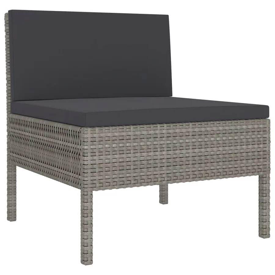 Salon de jardin 5 pcs avec coussins résine tressée gris - 4