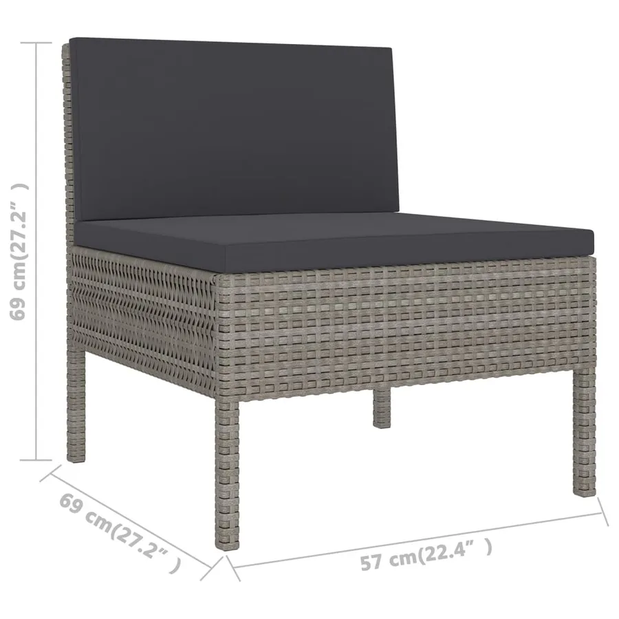 Salon de jardin 5 pcs avec coussins résine tressée gris - 8