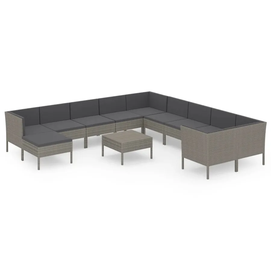Salon de jardin 12 pcs avec coussins Résine tressée Gris - 2