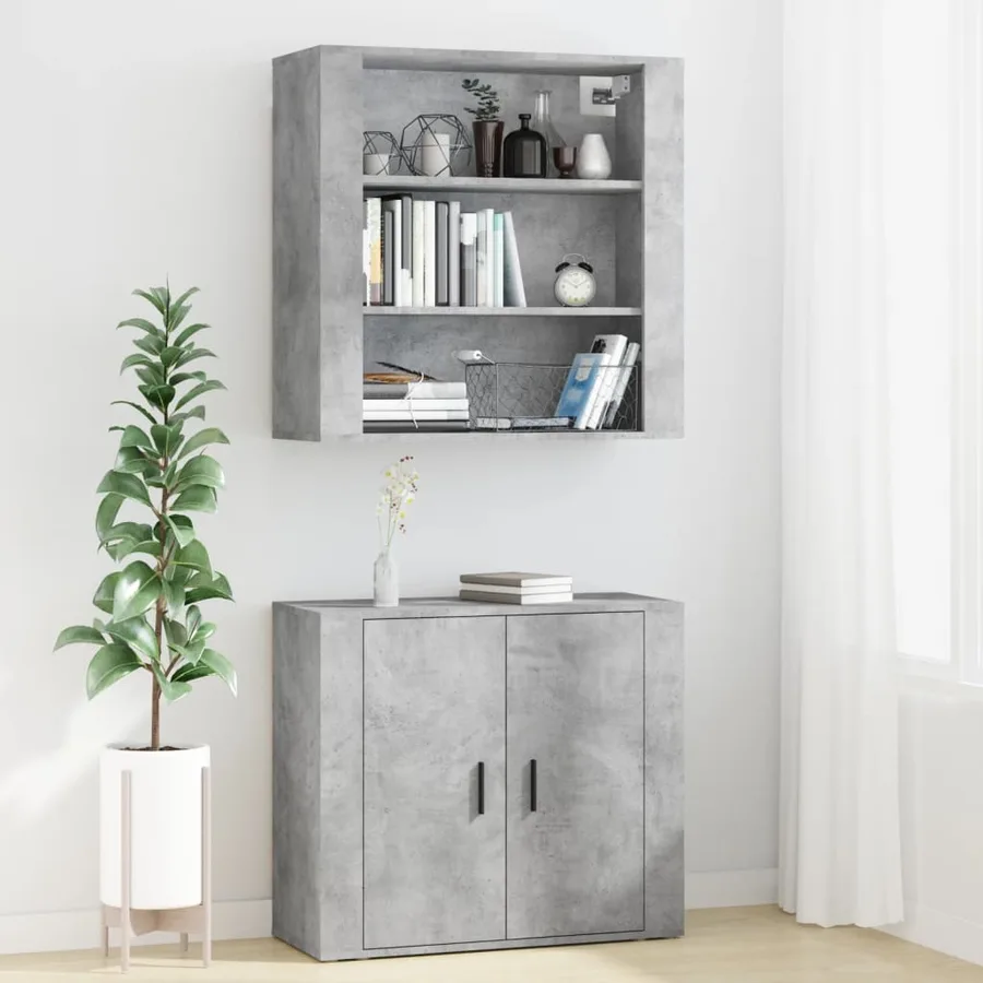 Buffet haut Gris béton Bois d'ingénierie - 3