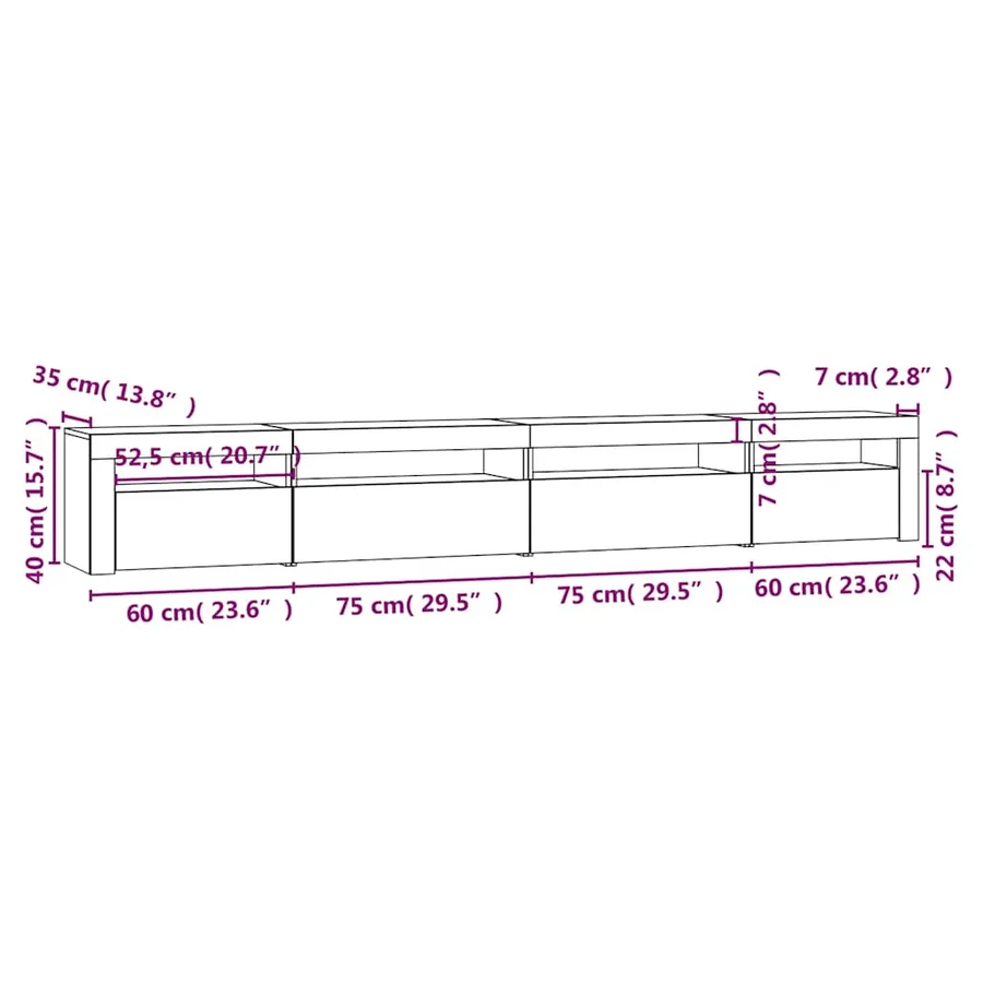 Meuble TV avec lumières LED Gris béton 270x35x40 cm - 12