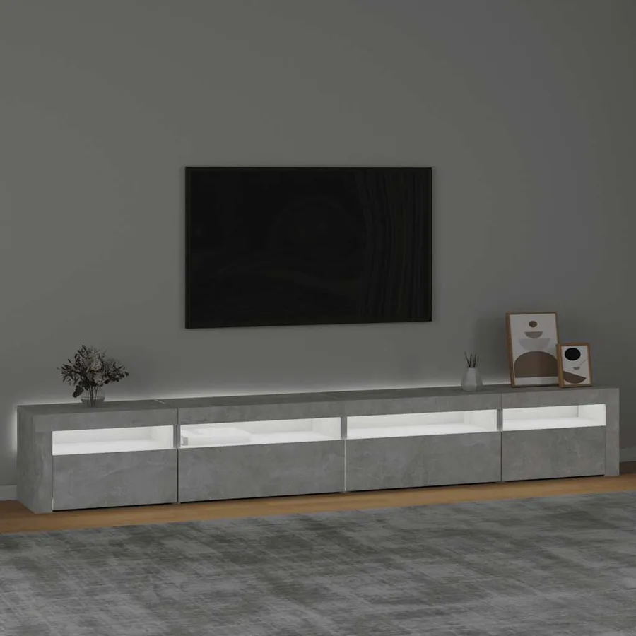 Meuble TV avec lumières LED Gris béton 270x35x40 cm - 3