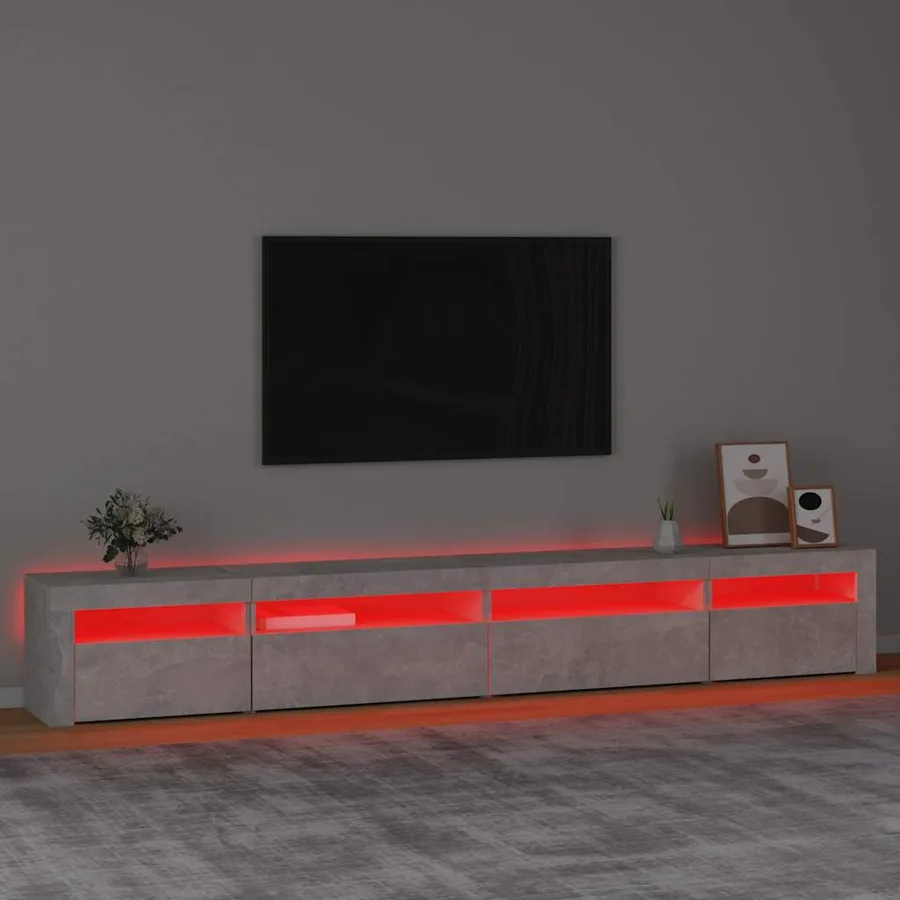 Meuble TV avec lumières LED Gris béton 270x35x40 cm - 5
