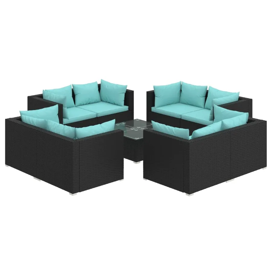 Salon de jardin 9 pcs avec coussins Résine tressée Noir - 2