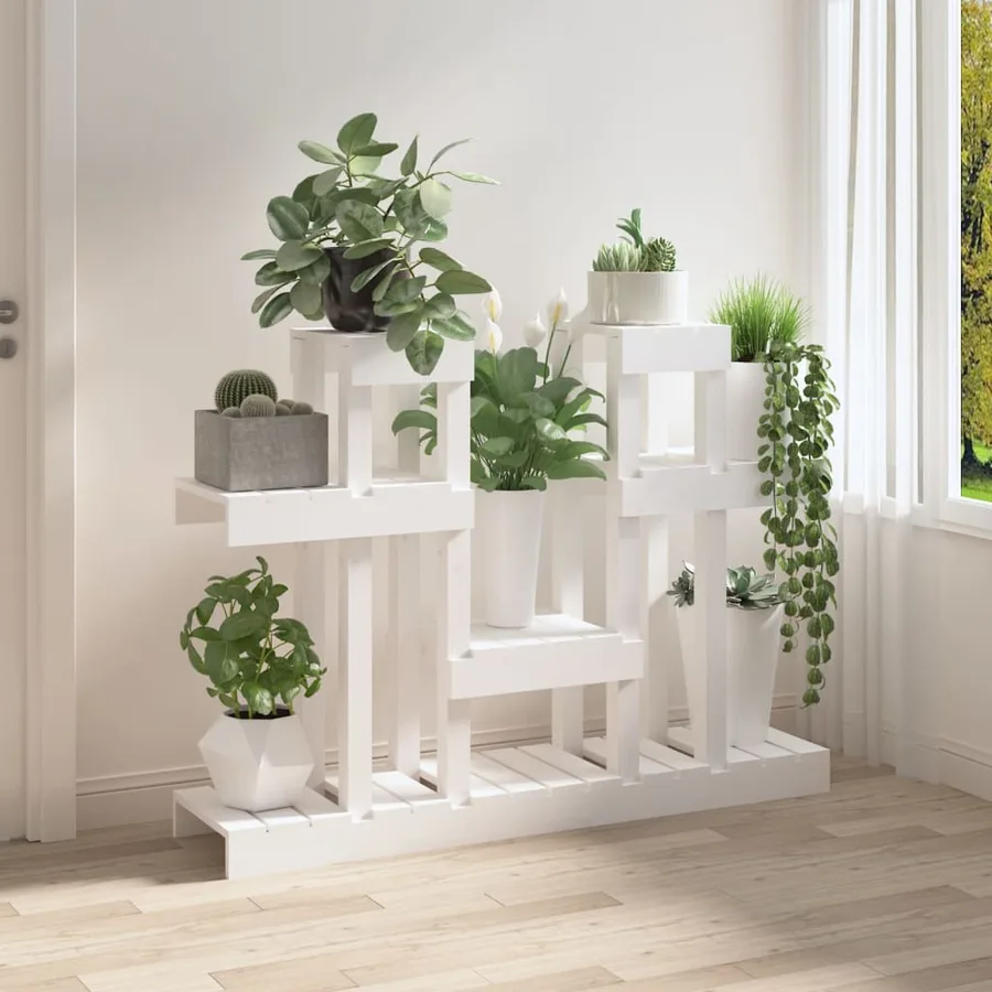 Support à plantes Blanc 104,5x25x77,5 cm Bois massif de pin - 3