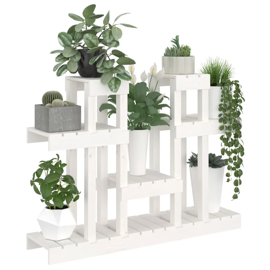 Support à plantes Blanc 104,5x25x77,5 cm Bois massif de pin - 4