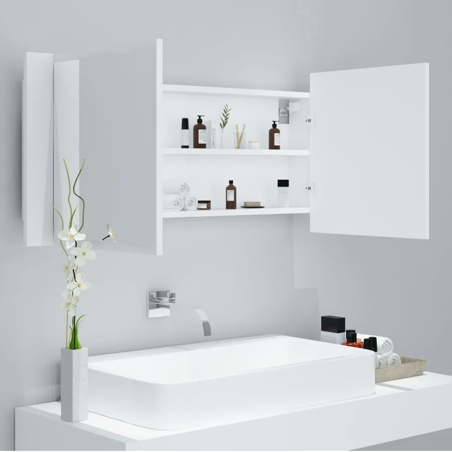 Armoire salle de bain à miroir LED Blanc 100x12x45 cm Acrylique - 8