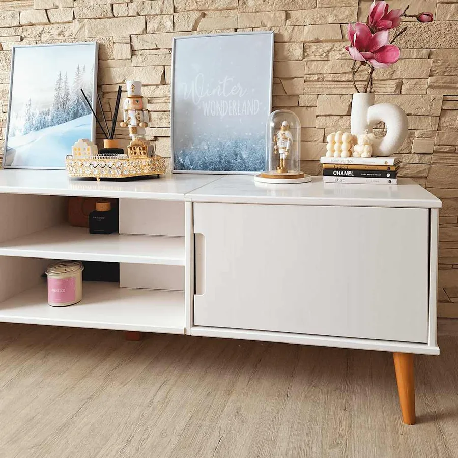 Meuble TV MOLDE Blanc 158x40x49 cm Bois de pin massif - 4
