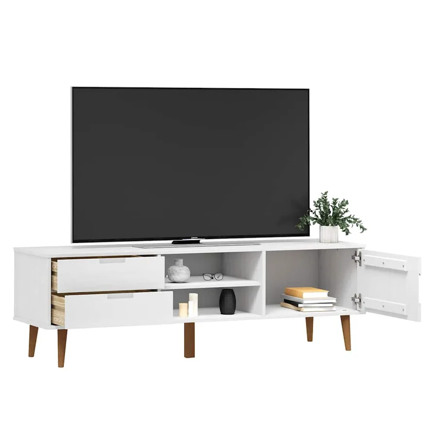 Meuble TV MOLDE Blanc 158x40x49 cm Bois de pin massif - 5