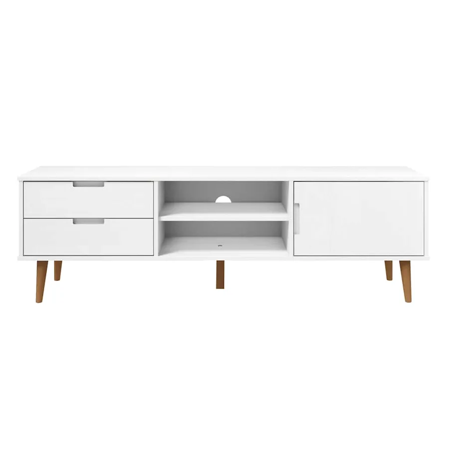 Meuble TV MOLDE Blanc 158x40x49 cm Bois de pin massif - 6