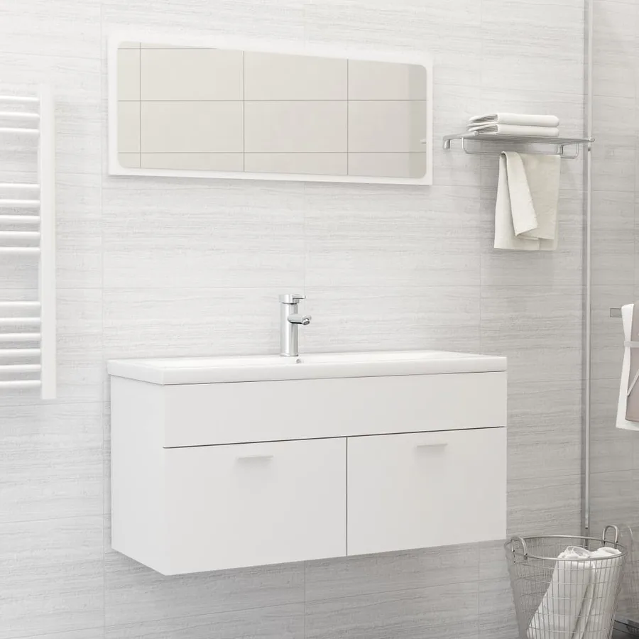 Armoire d'évier avec lavabo intégré Blanc Aggloméré - 3