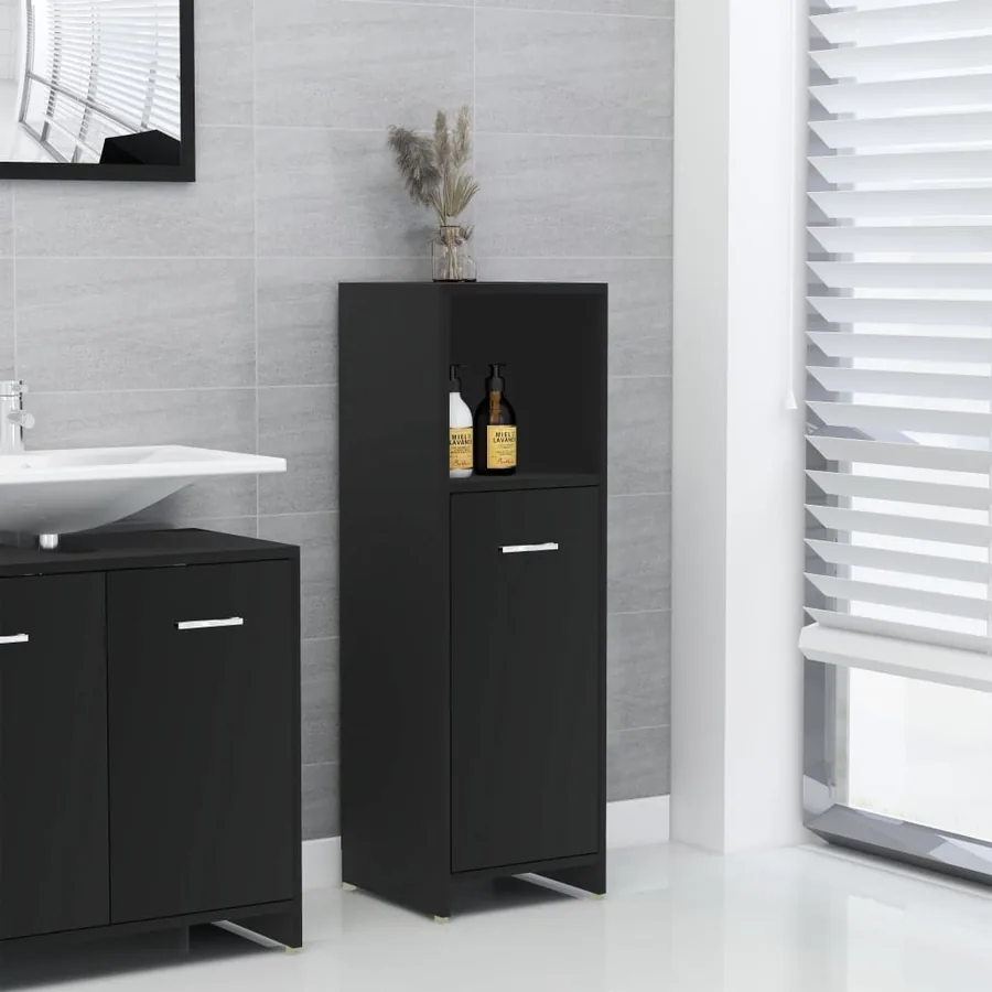 Armoire de salle de bain Noir 30x30x95 cm Bois d'ingénierie
