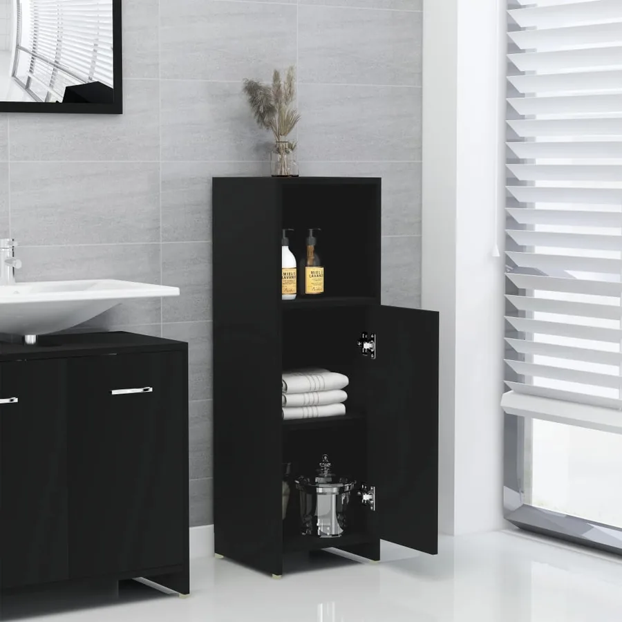 Armoire de salle de bain Noir 30x30x95 cm Bois d'ingénierie - 3