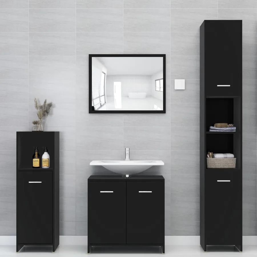 Armoire de salle de bain Noir 30x30x95 cm Bois d'ingénierie - 8