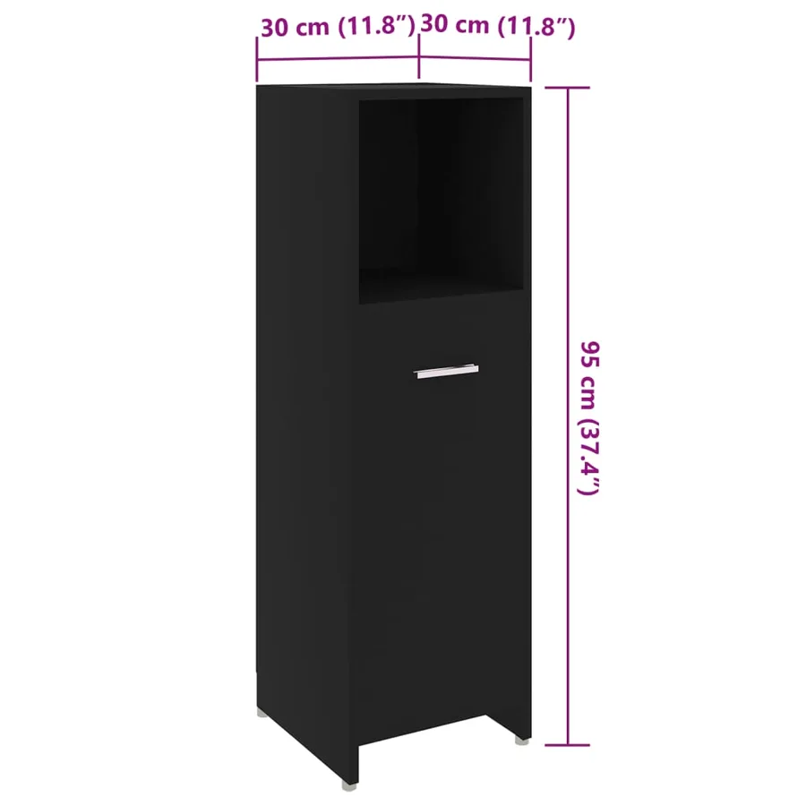 Armoire de salle de bain Noir 30x30x95 cm Bois d'ingénierie - 9
