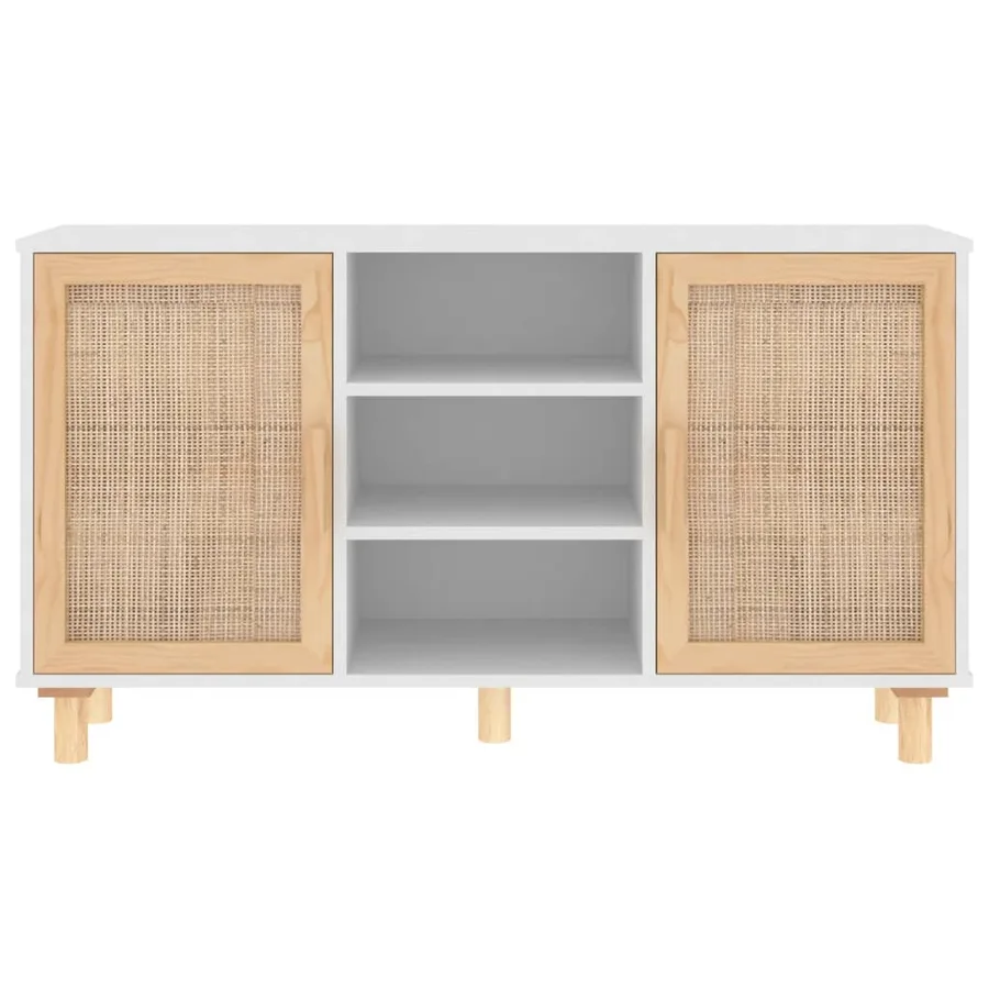 Buffet Blanc 105x30x60 cm Bois de pin massif et rotin naturel - 4